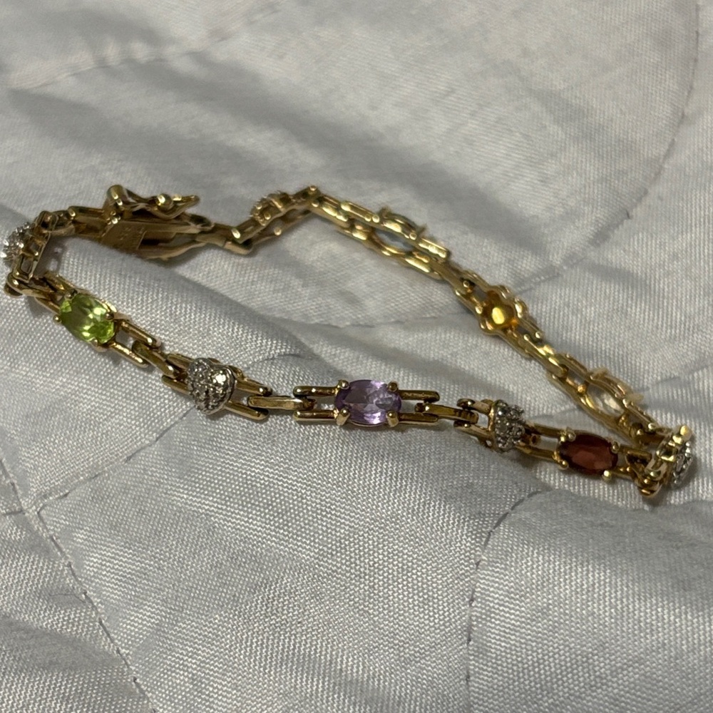 Gold Bracelet with Multi-Colored Stones 7”